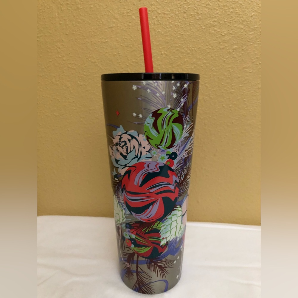 Starbucks Christmas Festive Stars Ornaments Stainless Steel Tumbler 24oz NEW